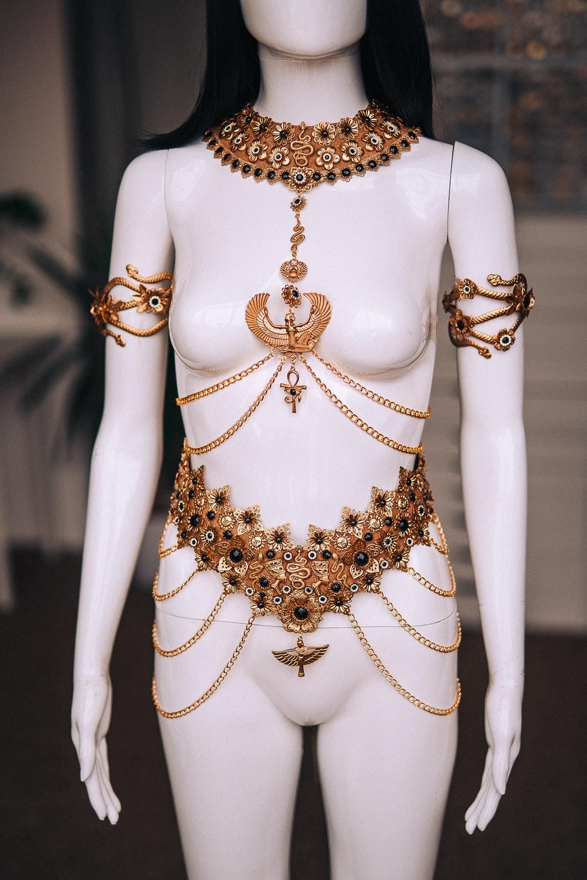 Cleopatra Upper Arm Cuffs, Egyptian Snake Armlets, Gold Arm Jewelry, Egyptian Queen Costume, Pharaoh Goddess Accessories