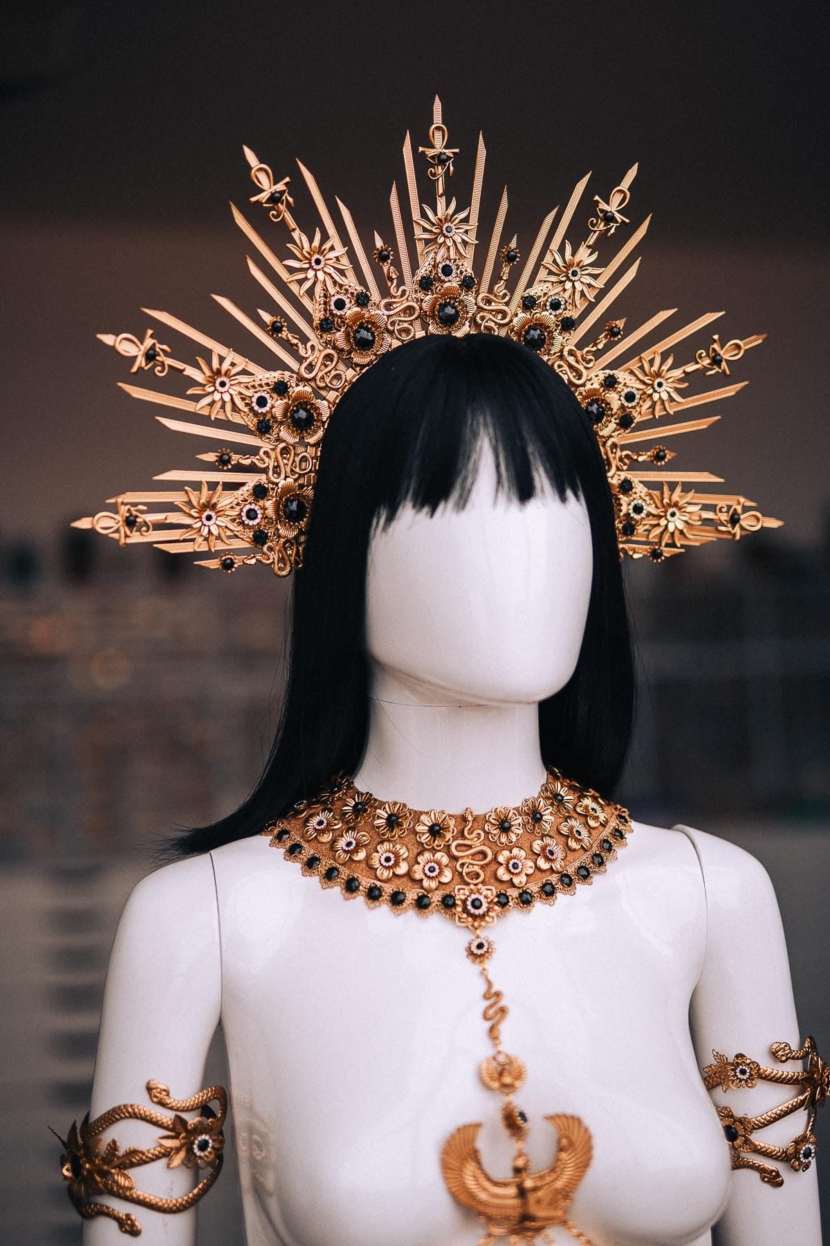 Cleopatra Body Harness Necklace, Egyptian Statement Collar, Gold Body Chain, Pharaoh Jewelry, Egyptian Queen Costume Jewelry