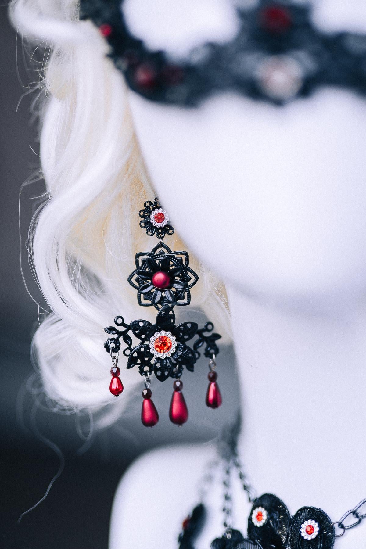 Vampire Earrings, Gothic Red and Black Earrings, Vampire Queen Jewelry, Halloween Costume Accessories