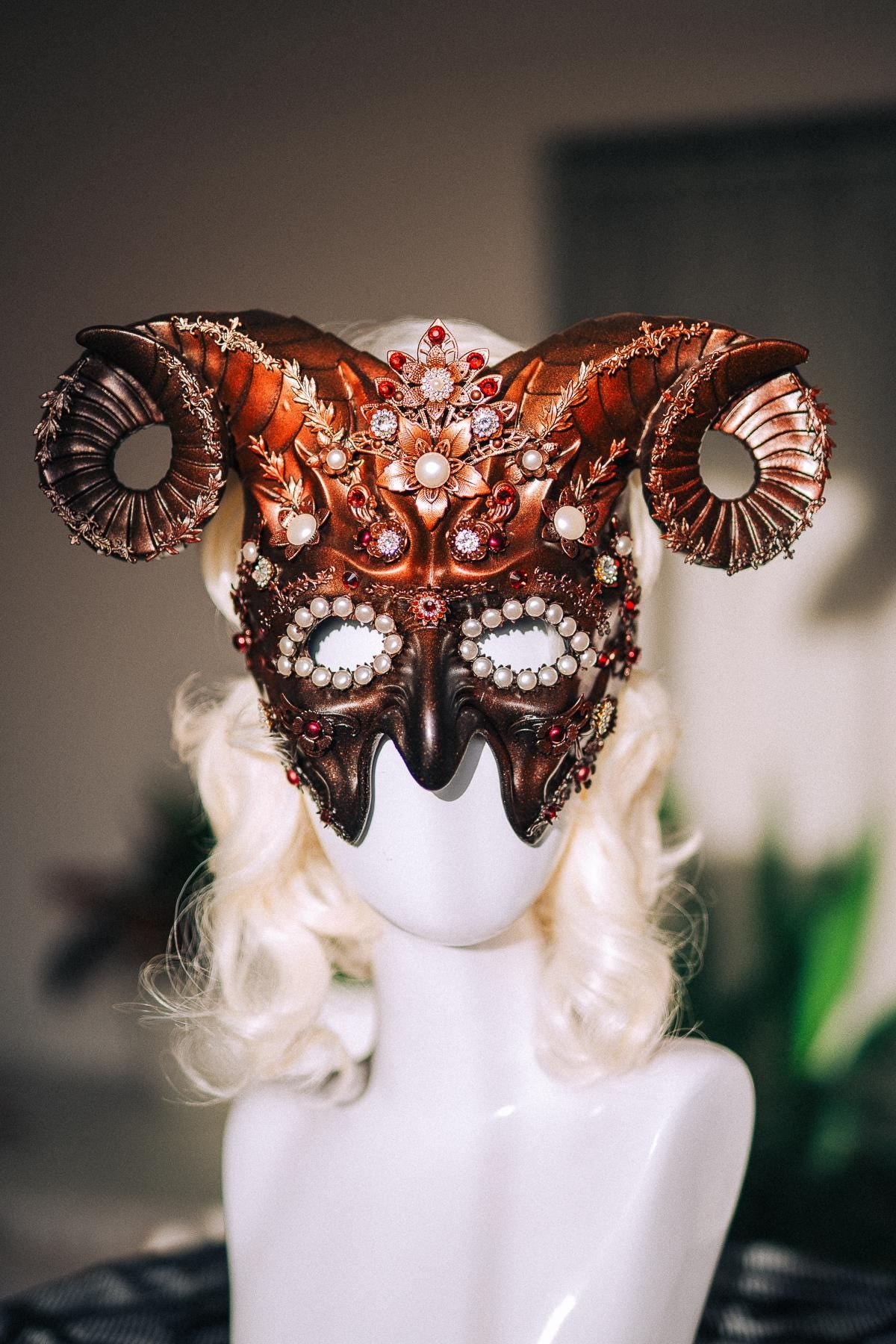 Aries Zodiac Mask, Ram Horn Masquerade Mask, Aries Costume, Zodiac Sign Mask, Astrology Fantasy Mask, Masquerade Ball