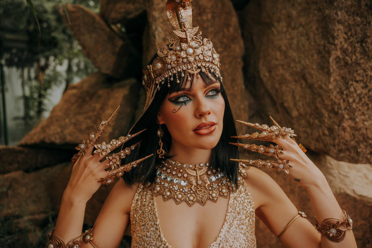 Cleopatra Upper Arm Cuffs Pair, Egyptian Gold Arm Jewelry, Egyptian Queen Costume Accessories