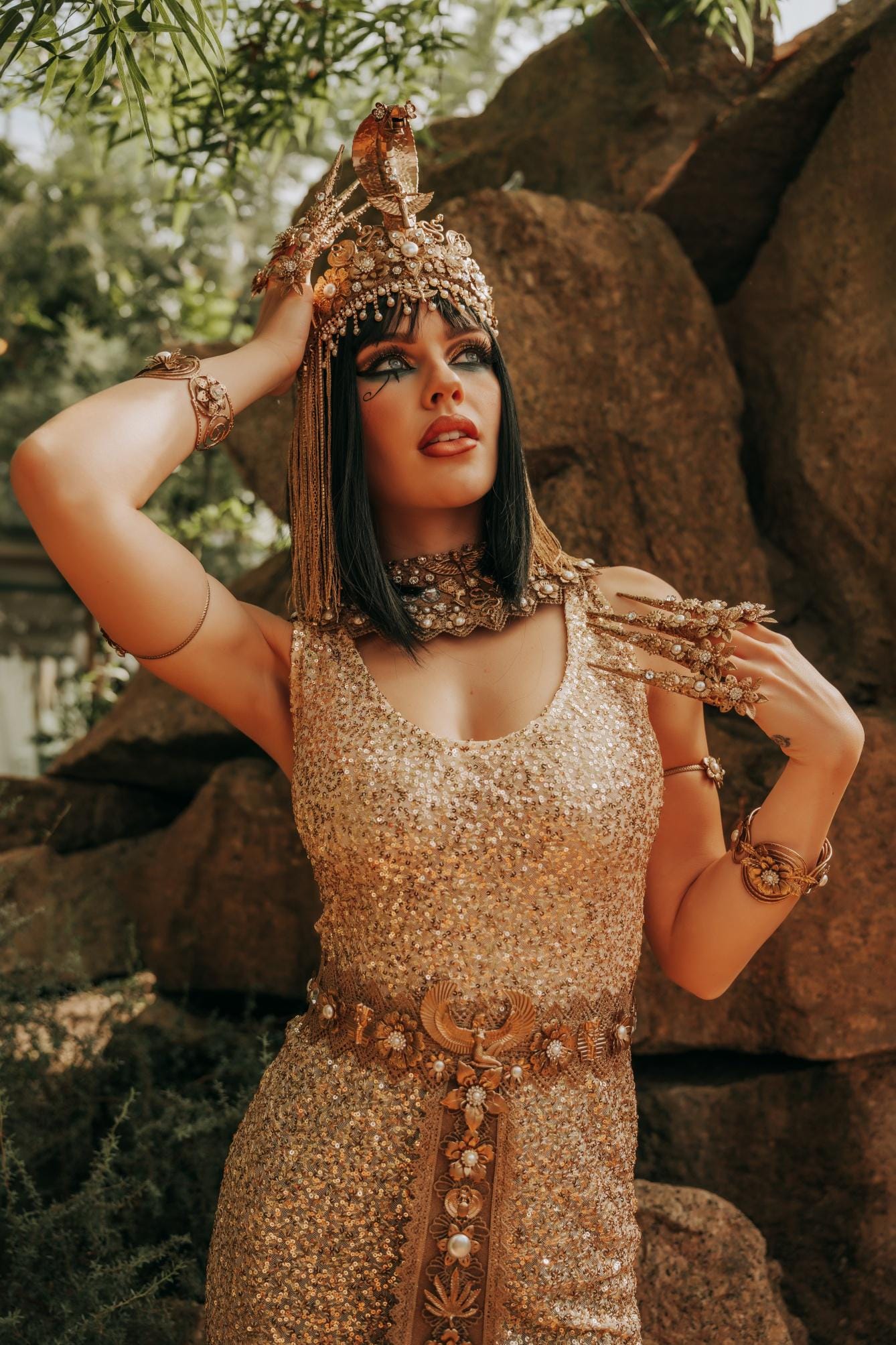 Cleopatra Upper Arm Cuffs Pair, Egyptian Gold Arm Jewelry, Egyptian Queen Costume Accessories