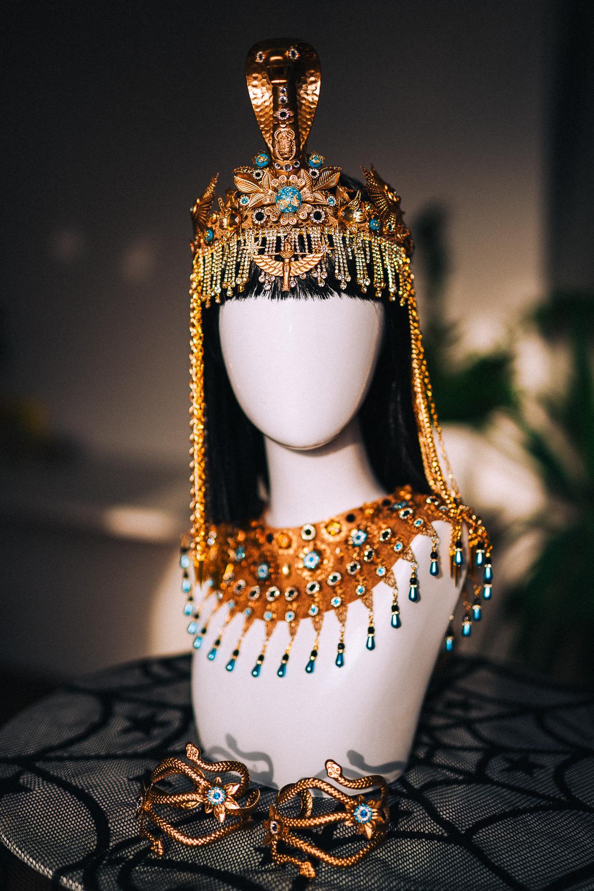 Cleopatra Necklace, Egyptian Collar Jewelry, Gold Pharaoh Statement Necklace, Turquoise Egyptian Goddess Costume, Cleopatra Accessories