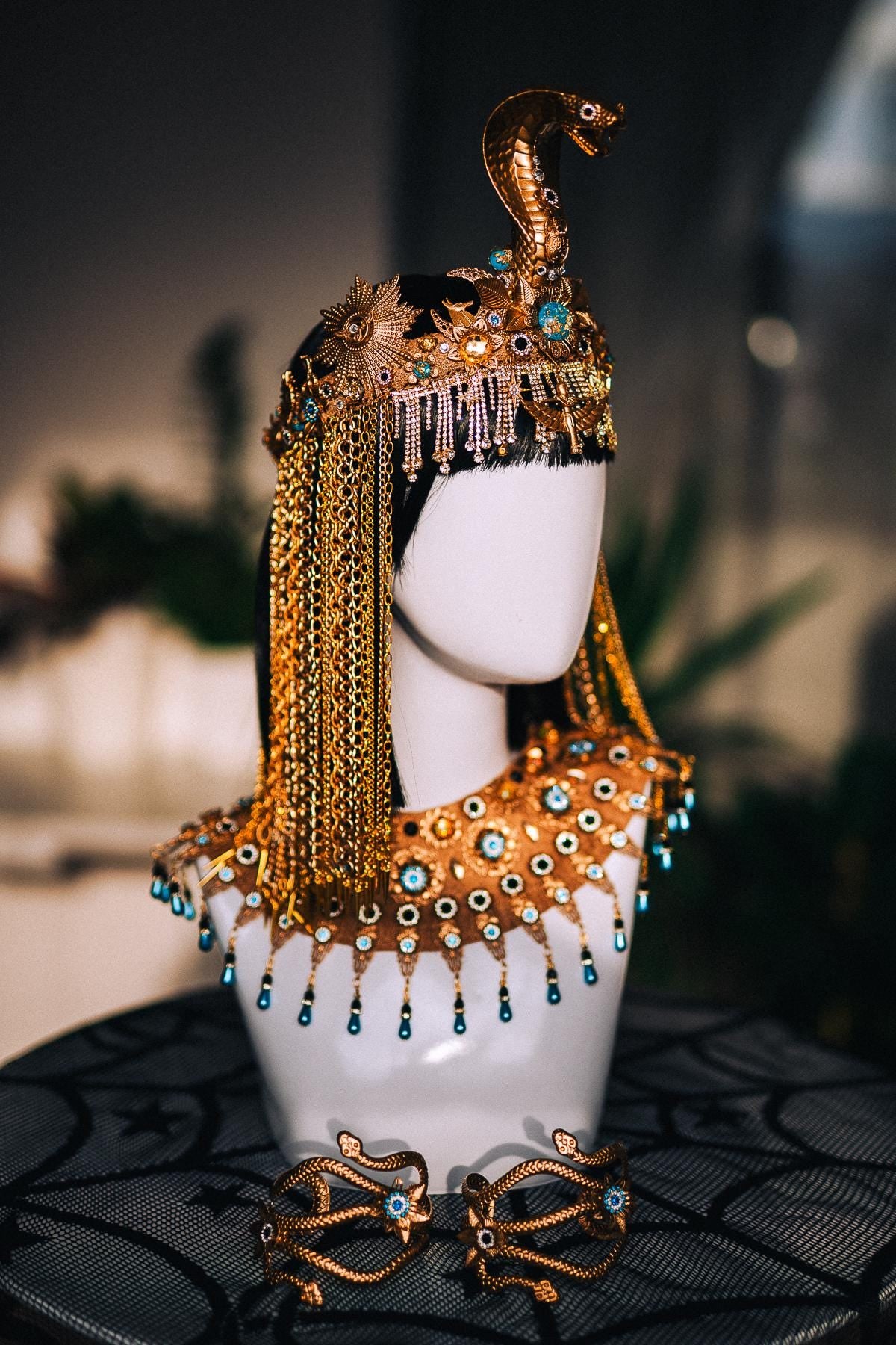 Cleopatra Crown, Gold Cobra Crown, Egyptian Headdress, Pharaoh Headpiece, Egyptian Queen Costume, Cleopatra Goddess Headpiece