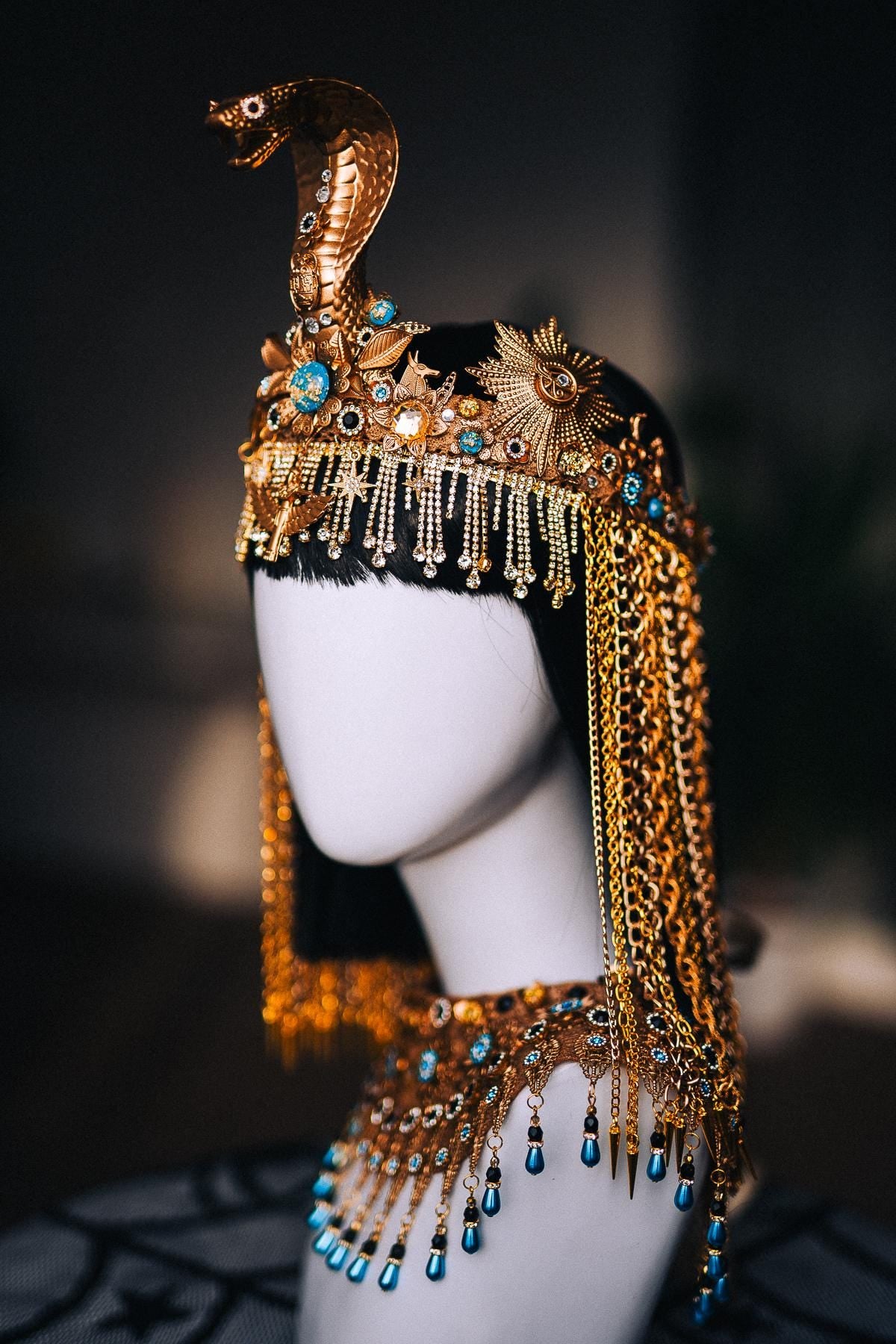 Cleopatra Crown, Gold Cobra Crown, Egyptian Headdress, Pharaoh Headpiece, Egyptian Queen Costume, Cleopatra Goddess Headpiece