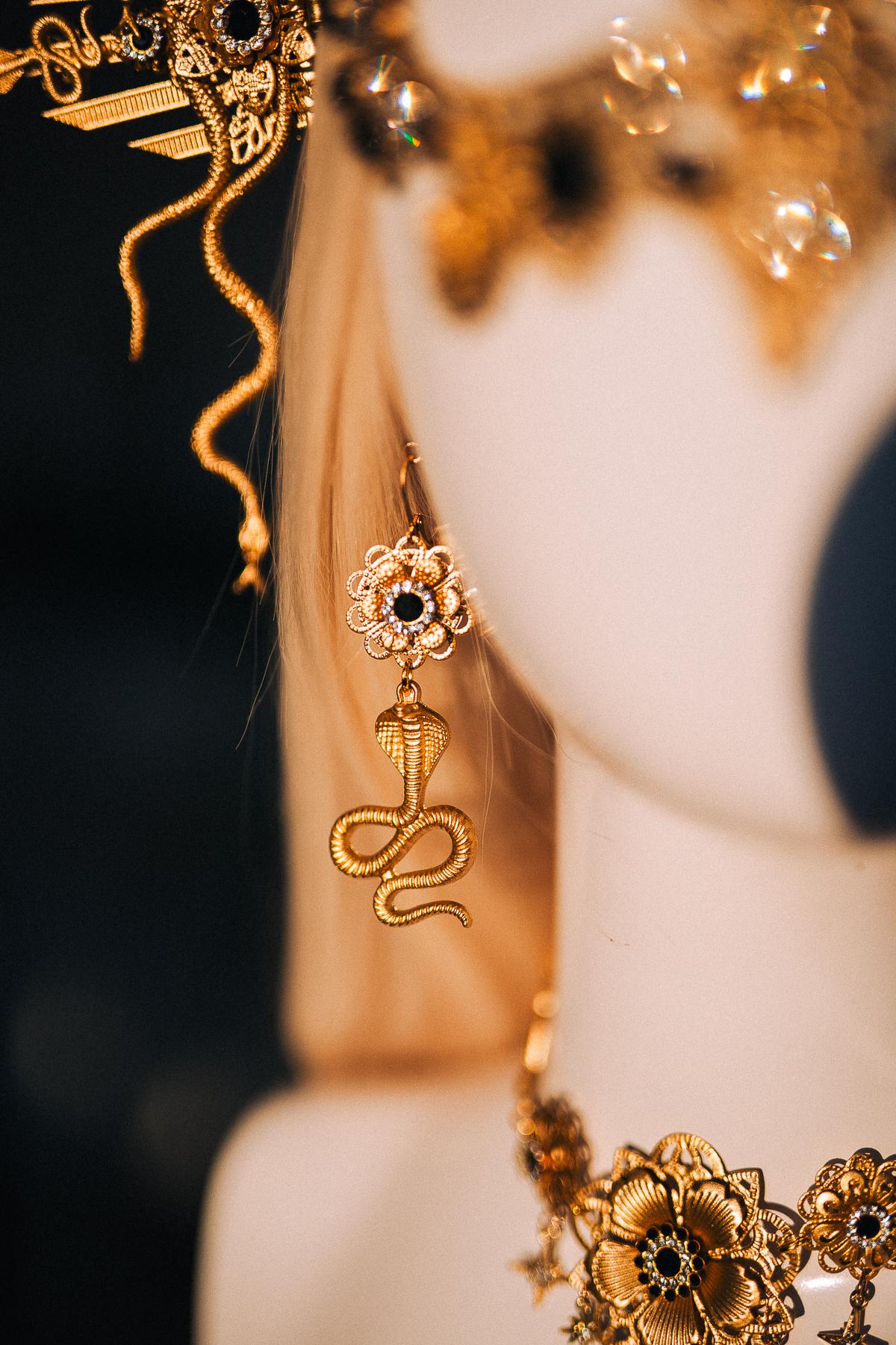 Medusa Snake Earrings, Gold Serpent Earrings, Greek Goddess Jewelry, Medusa Costume Accessories, Mythology Statement Earrings