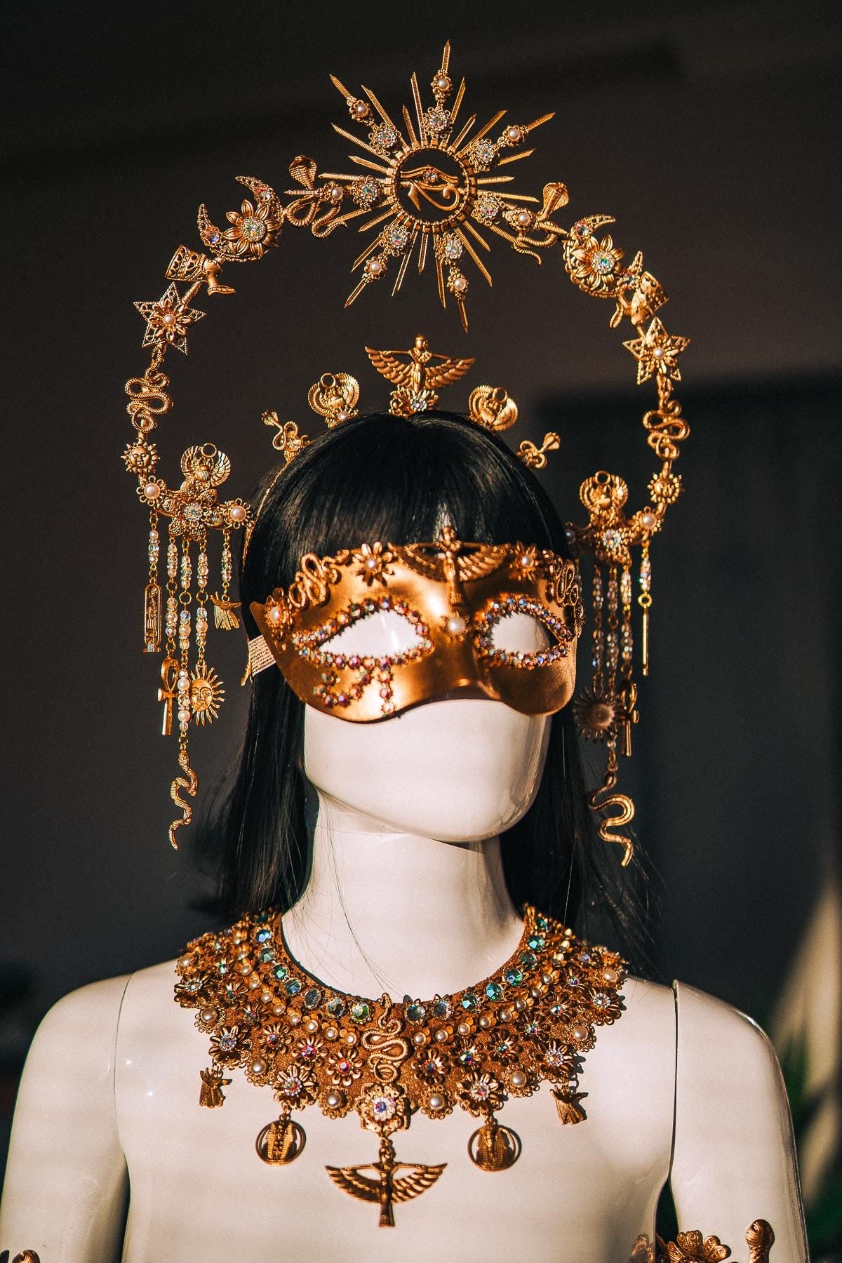 Cleopatra Egyptian Statement Necklace, Gold Collar Necklace, Pharaoh Jewelry, Goddess Necklace, Egyptian Queen Costume Jewelry