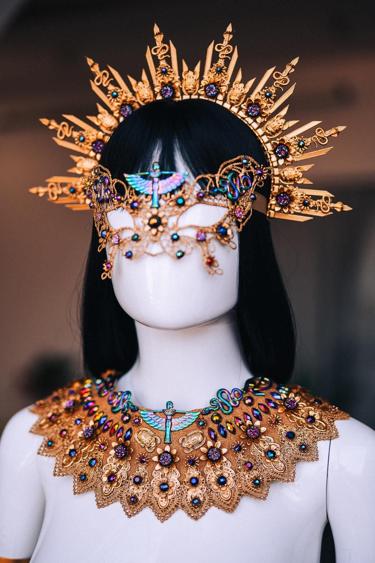 Cleopatra Egyptian Crown, Gold Pharaoh Headpiece, Egyptian Goddess Crown, Royal Cleopatra Headdress, Egyptian Queen Costume