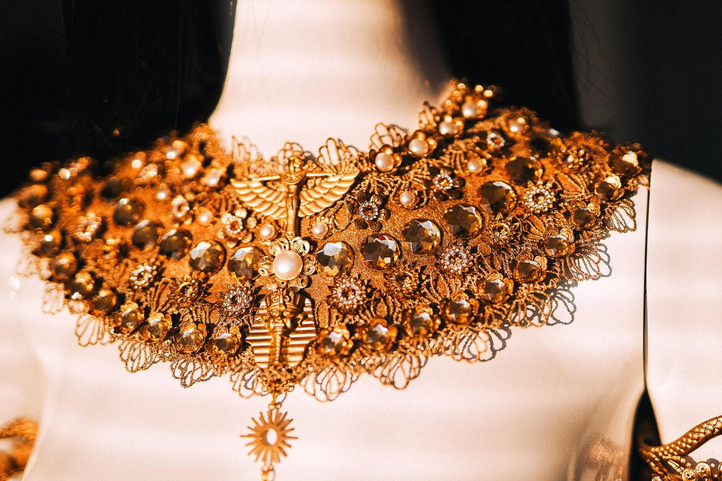Cleopatra Statement Necklace, Egyptian Gold Collar, Pharaoh Jewelry, Goddess Necklace, Egyptian Queen Costume Jewelry