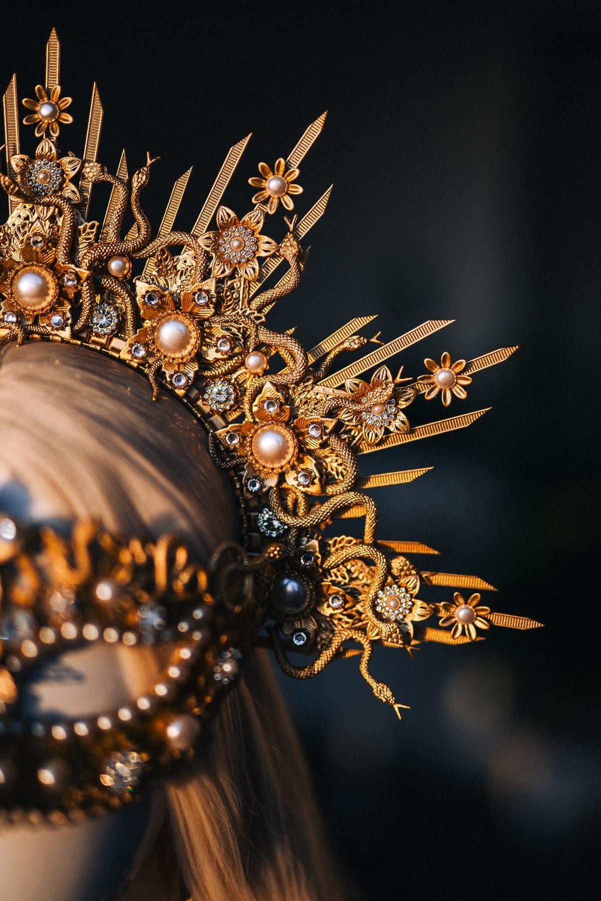 Medusa Masquerade Mask, Gold Snake Mask, Greek Goddess Mask, Medusa Costume Accessory, Mythology Masquerade