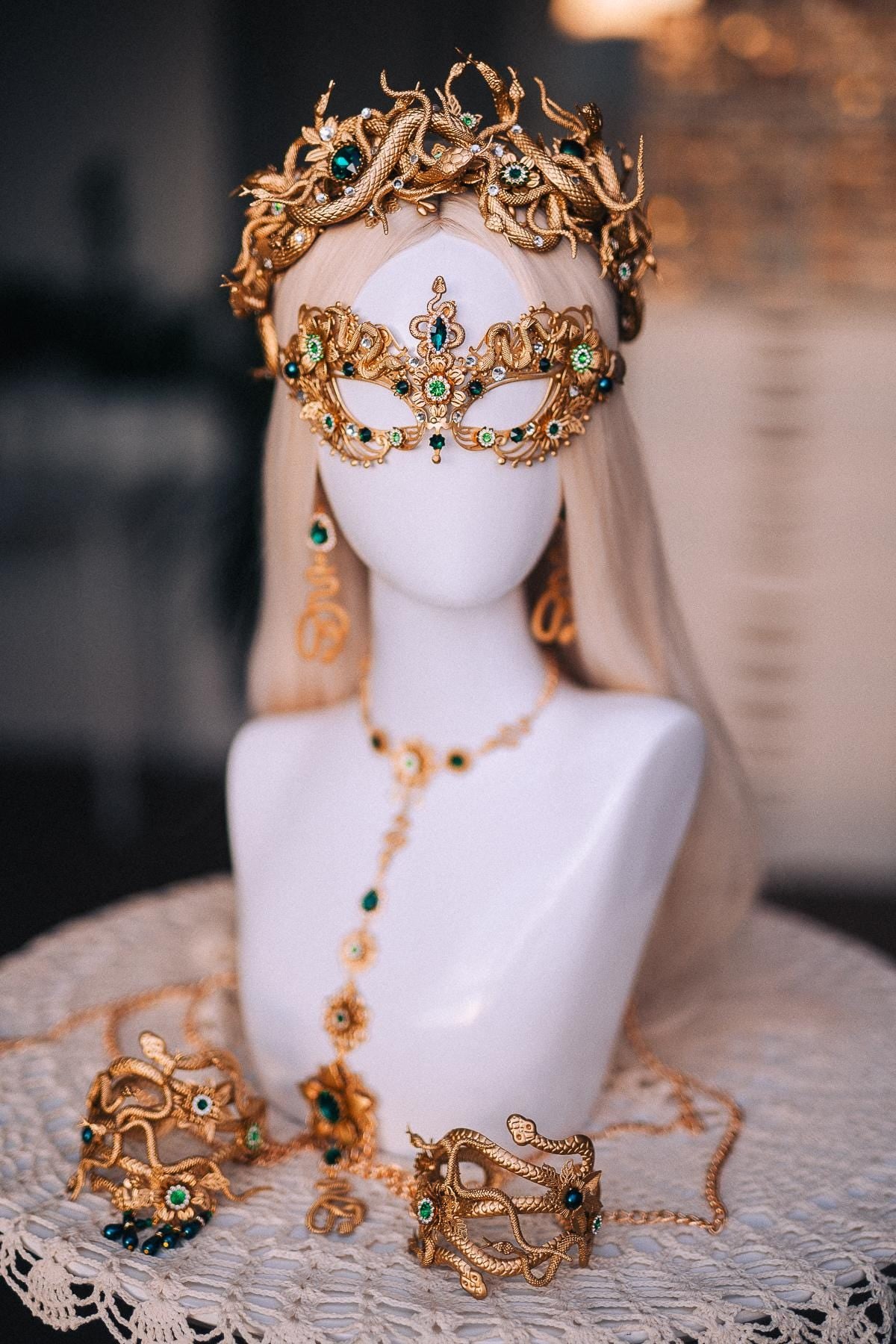 Medusa Masquerade Mask, Gold Snake Mask, Greek Goddess Mask, Serpent Costume Mask, Medusa Costume Accessory