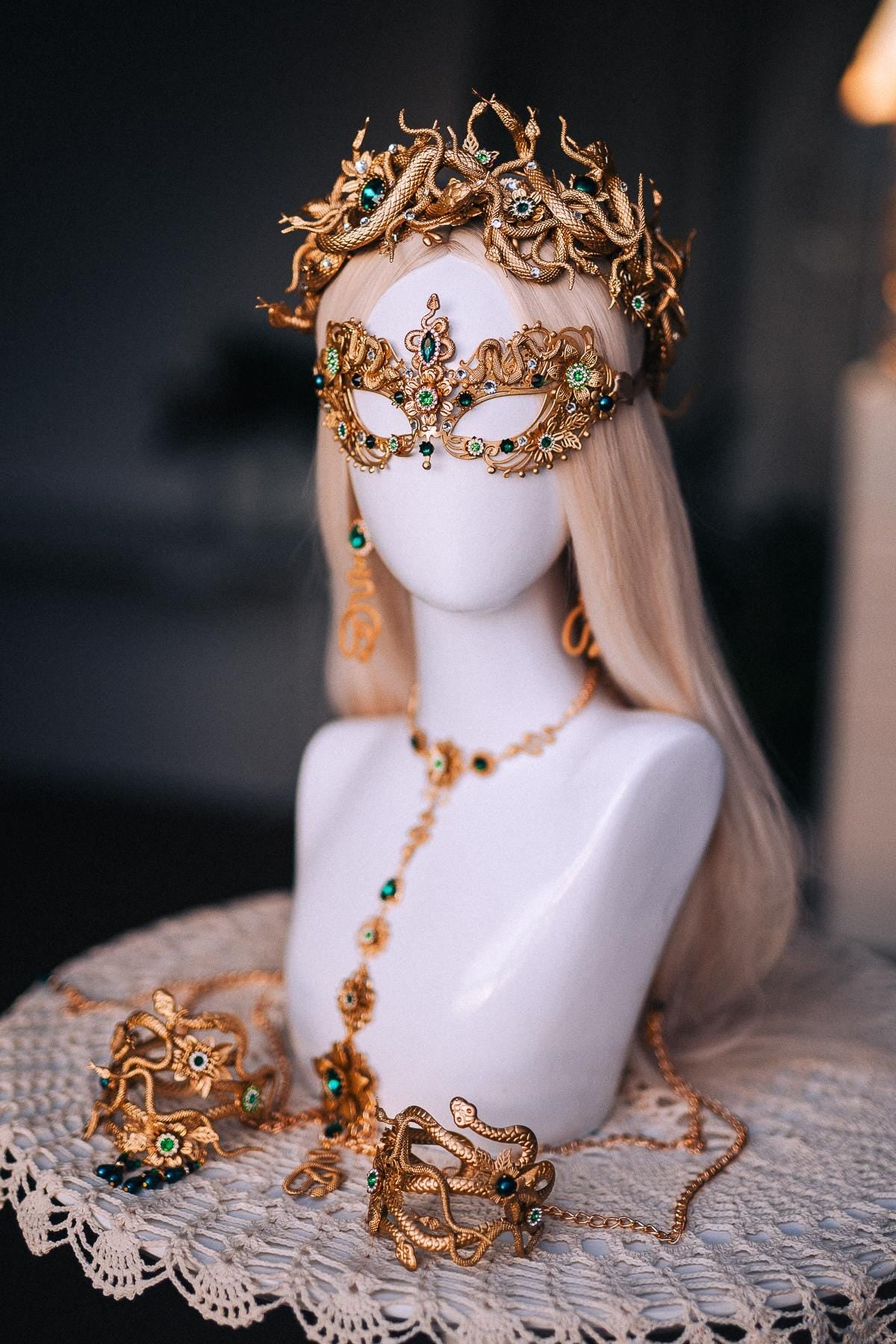 Medusa Masquerade Mask, Gold Snake Mask, Greek Goddess Mask, Serpent Costume Mask, Medusa Costume Accessory