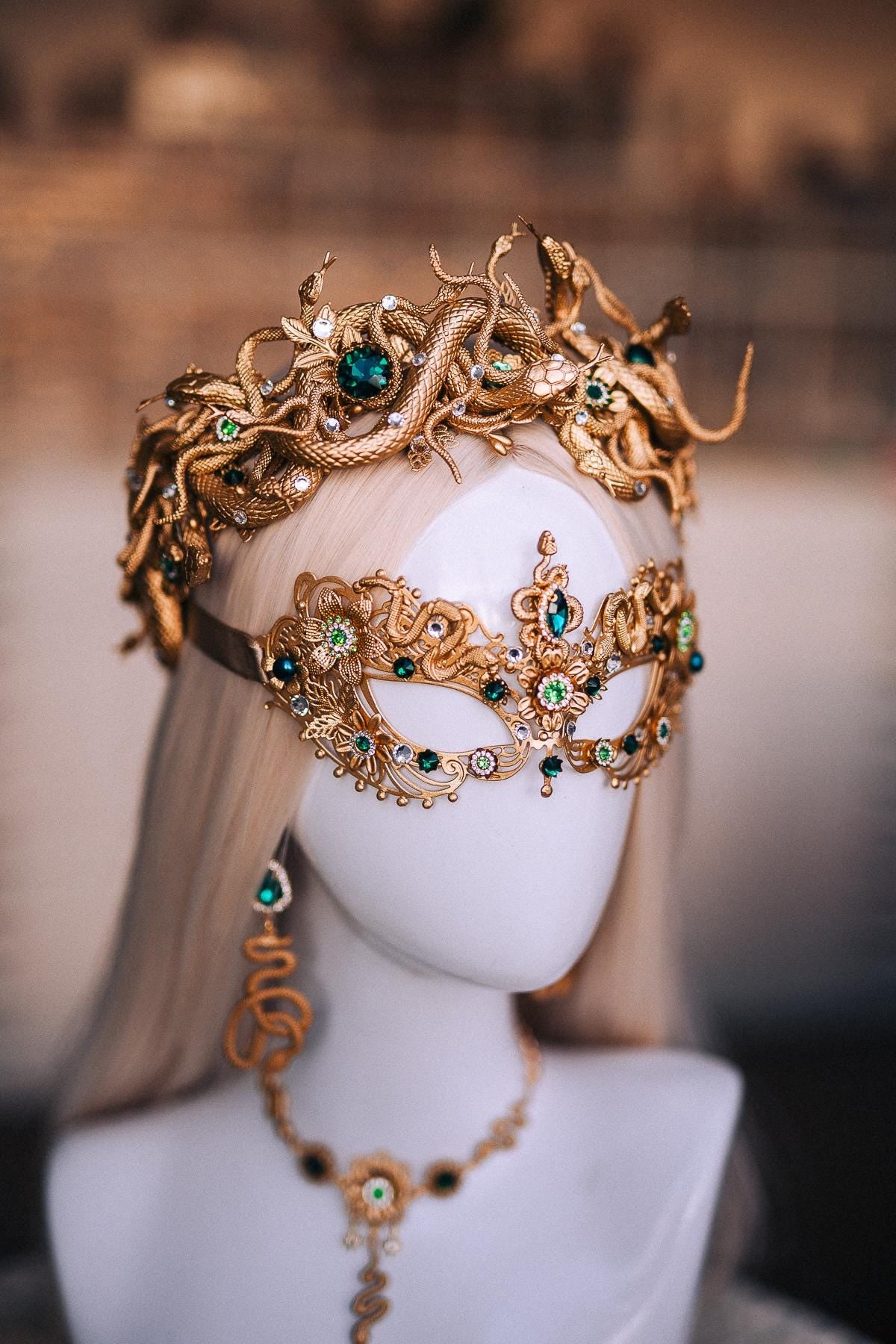 Medusa Masquerade Mask, Gold Snake Mask, Greek Goddess Mask, Serpent Costume Mask, Medusa Costume Accessory