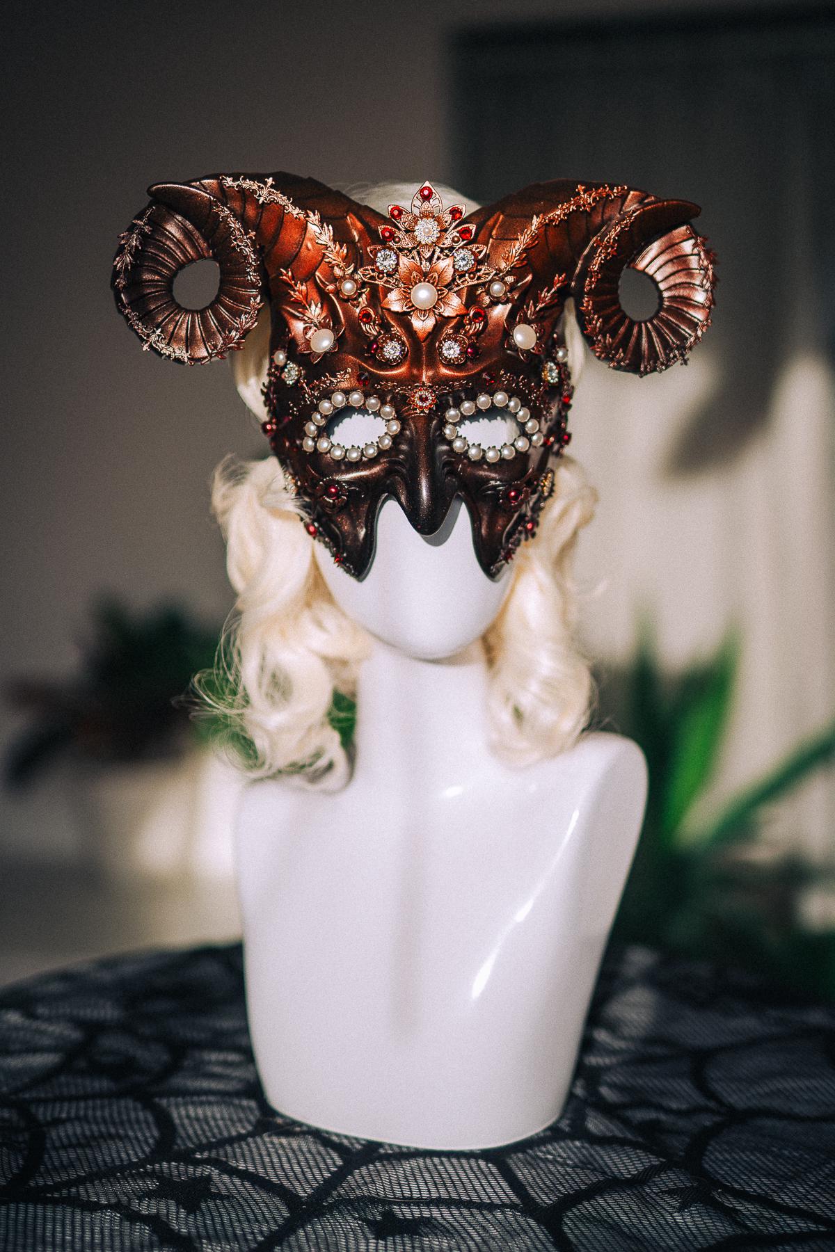 Aries Zodiac Mask, Ram Horn Masquerade Mask, Aries Costume, Zodiac Sign Mask, Astrology Fantasy Mask, Masquerade Ball