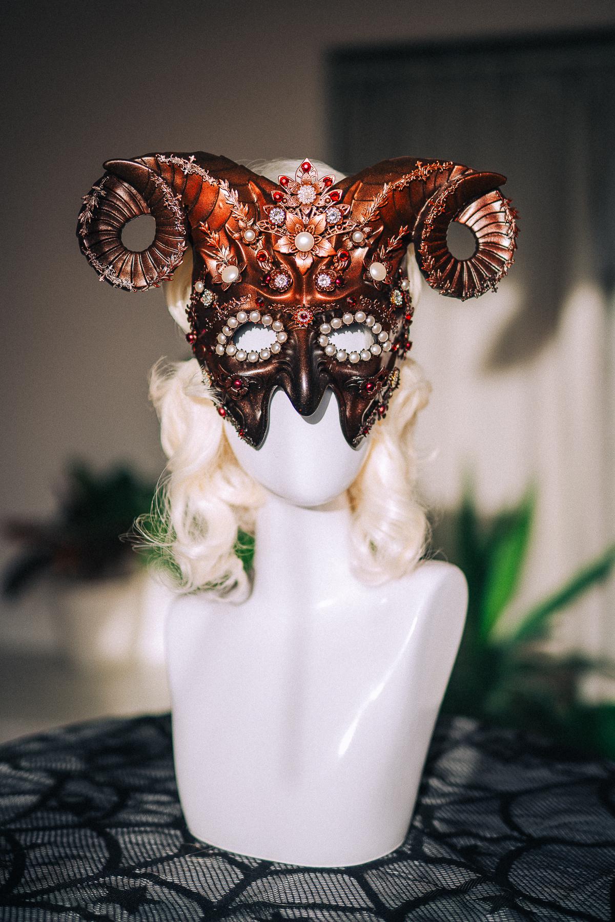 Aries Zodiac Mask, Ram Horn Masquerade Mask, Aries Costume, Zodiac Sign Mask, Astrology Fantasy Mask, Masquerade Ball