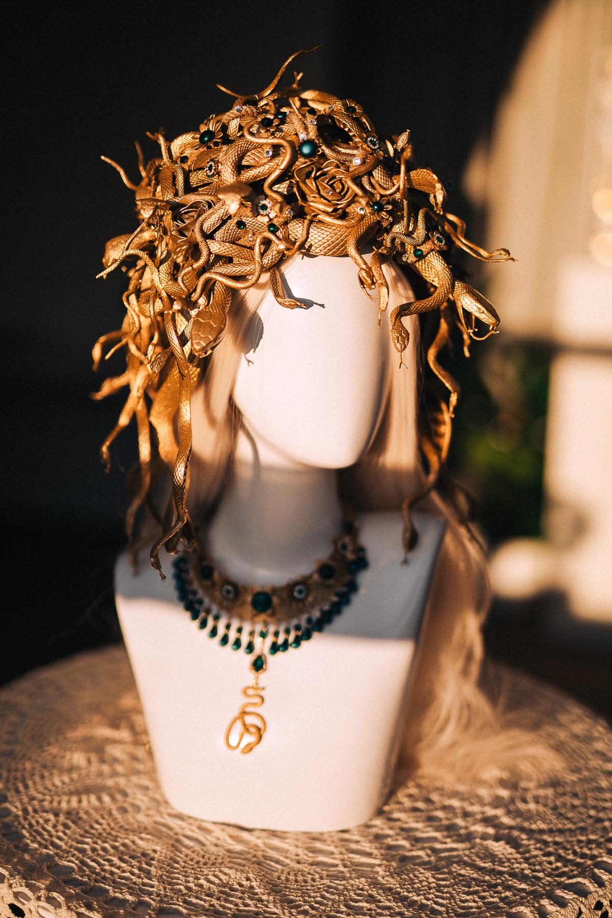 Medusa Snake Arm Cuffs, Gold Serpent Upper Arm Bracelets, Greek Goddess Jewelry, Medusa Costume Accessories, Emerald Snake Jewelry
