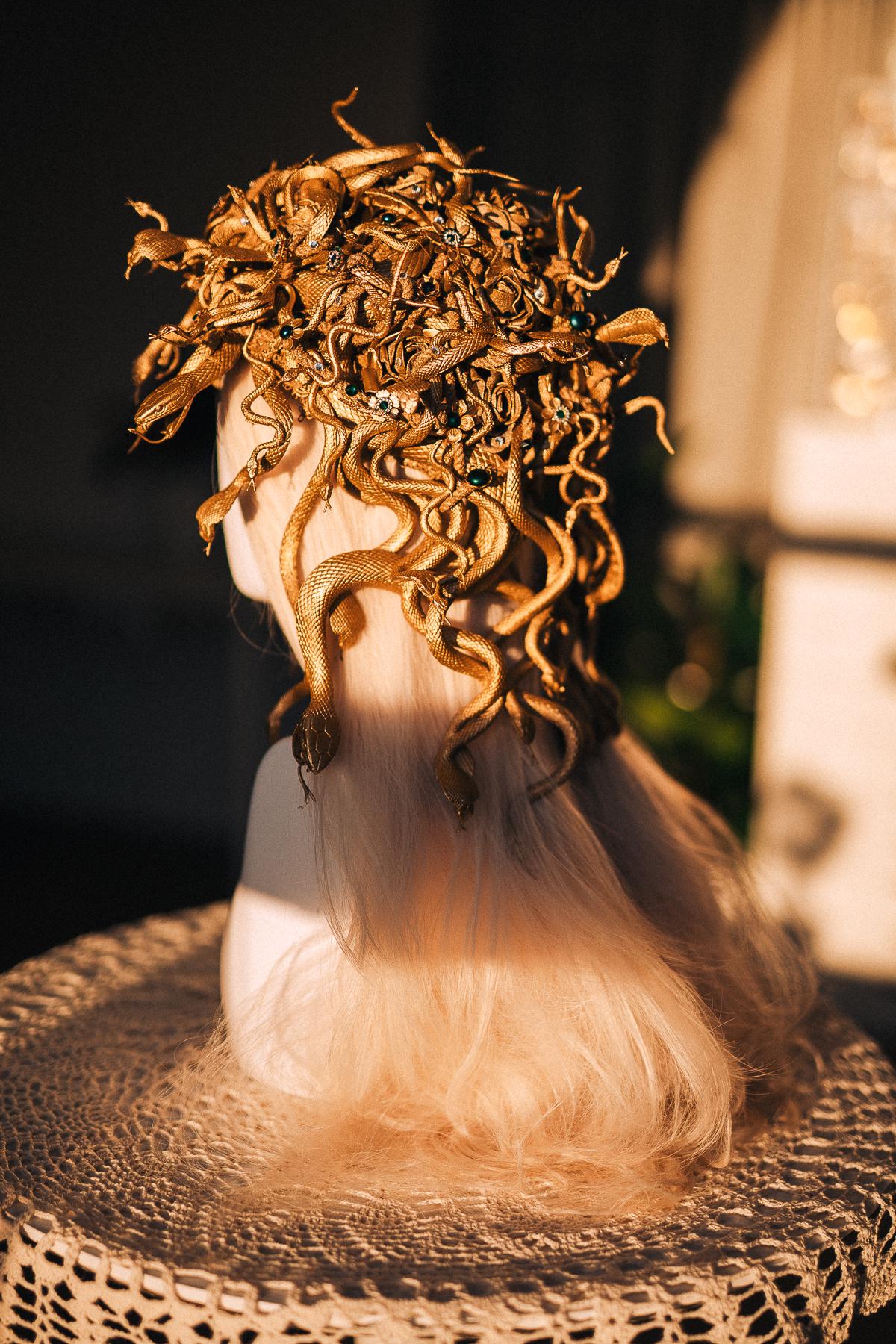 Medusa Snake Headpiece, Medusa Headdress, Gold Serpent Headpiece, Snake Hair Crown, Greek Goddess Costume, Emerald Medusa Set