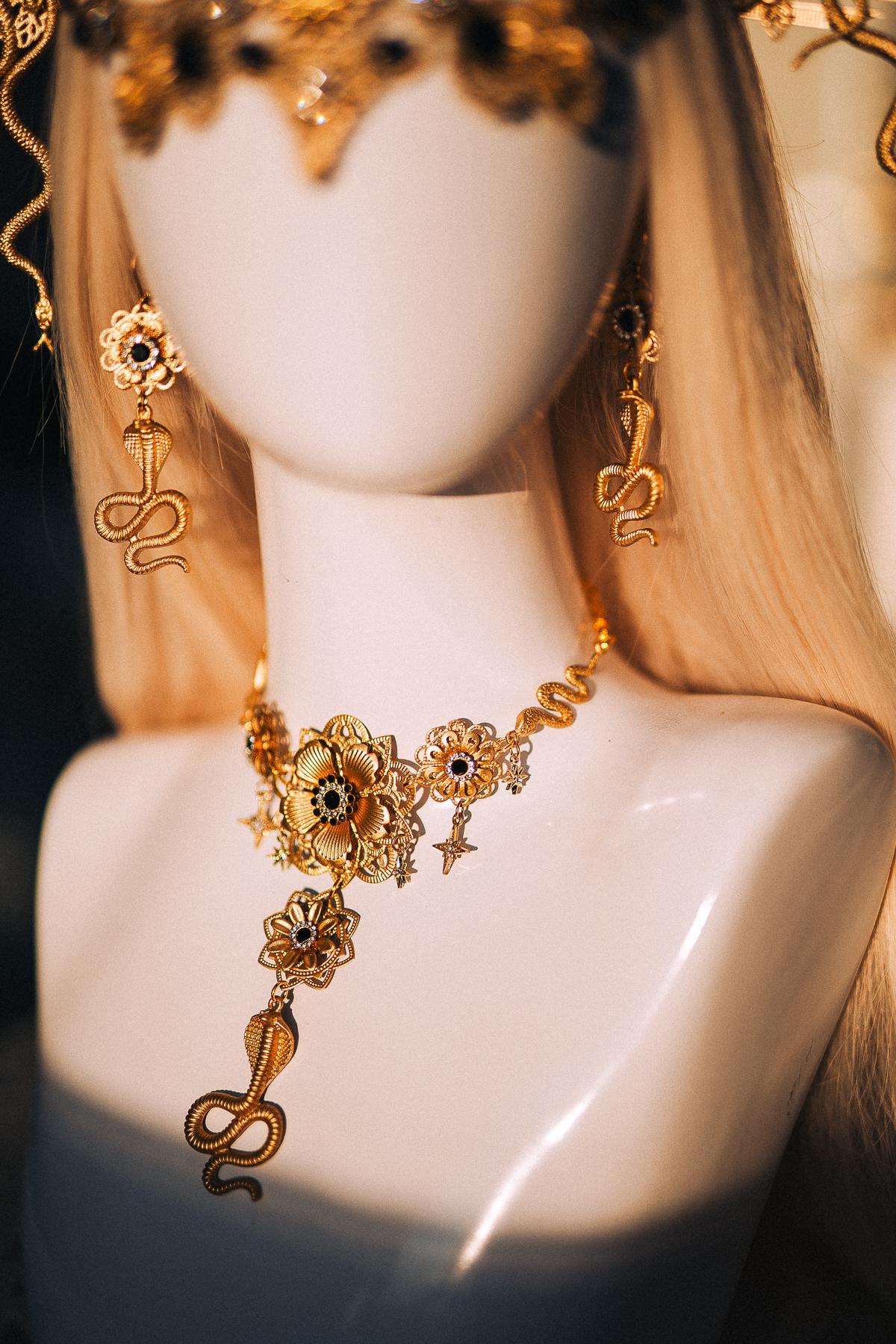 Medusa Snake Earrings, Gold Serpent Earrings, Greek Goddess Jewelry, Medusa Costume Accessories, Mythology Statement Earrings