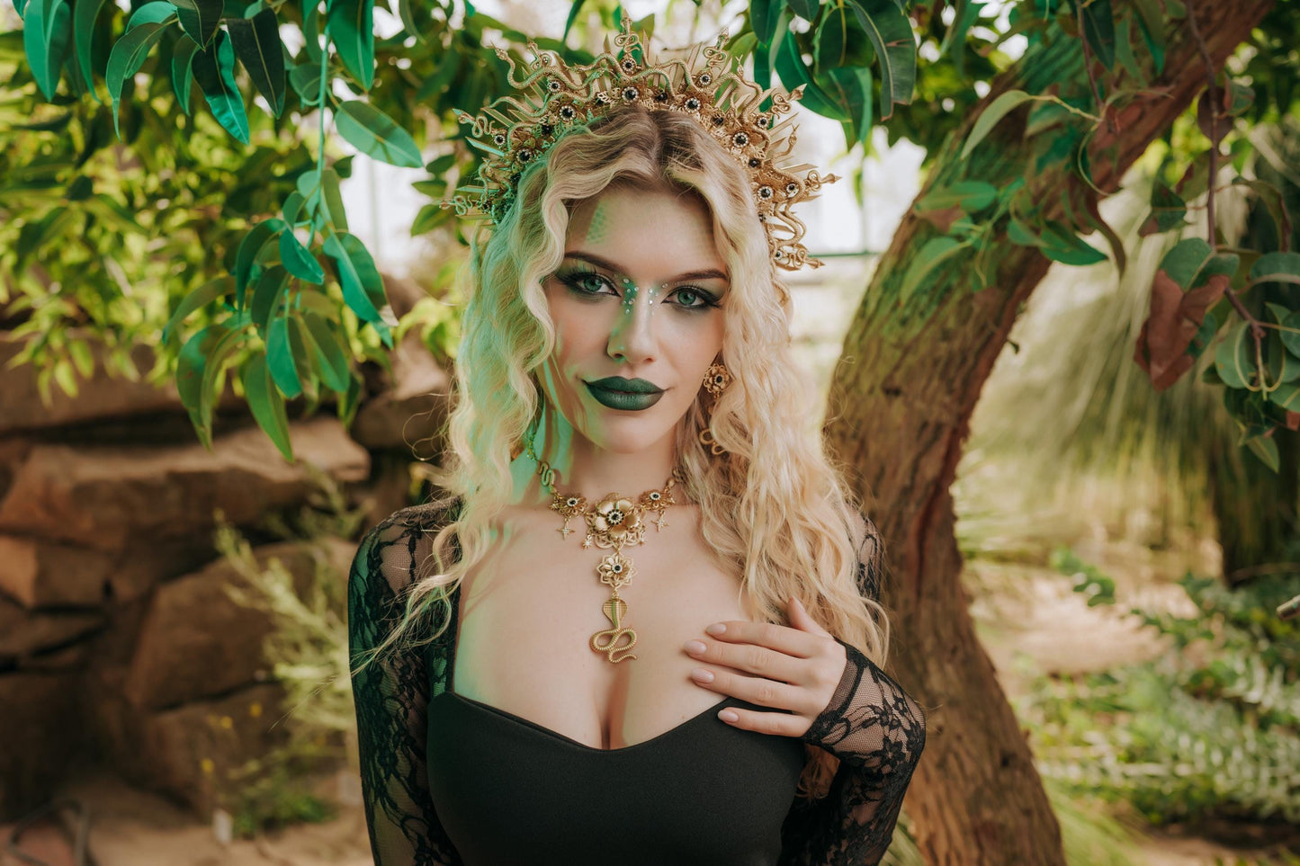 Medusa Snake Necklace, Gold Serpent Necklace, Greek Goddess Jewelry, Medusa Costume Accessory, Mythology Statement Necklace