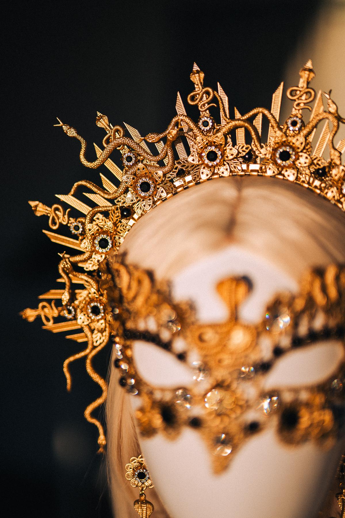 Medusa Mask, Gold Snake Masquerade Mask, Greek Goddess Costume, Serpent Face Mask, Mythology Fantasy Masquerade Accessories