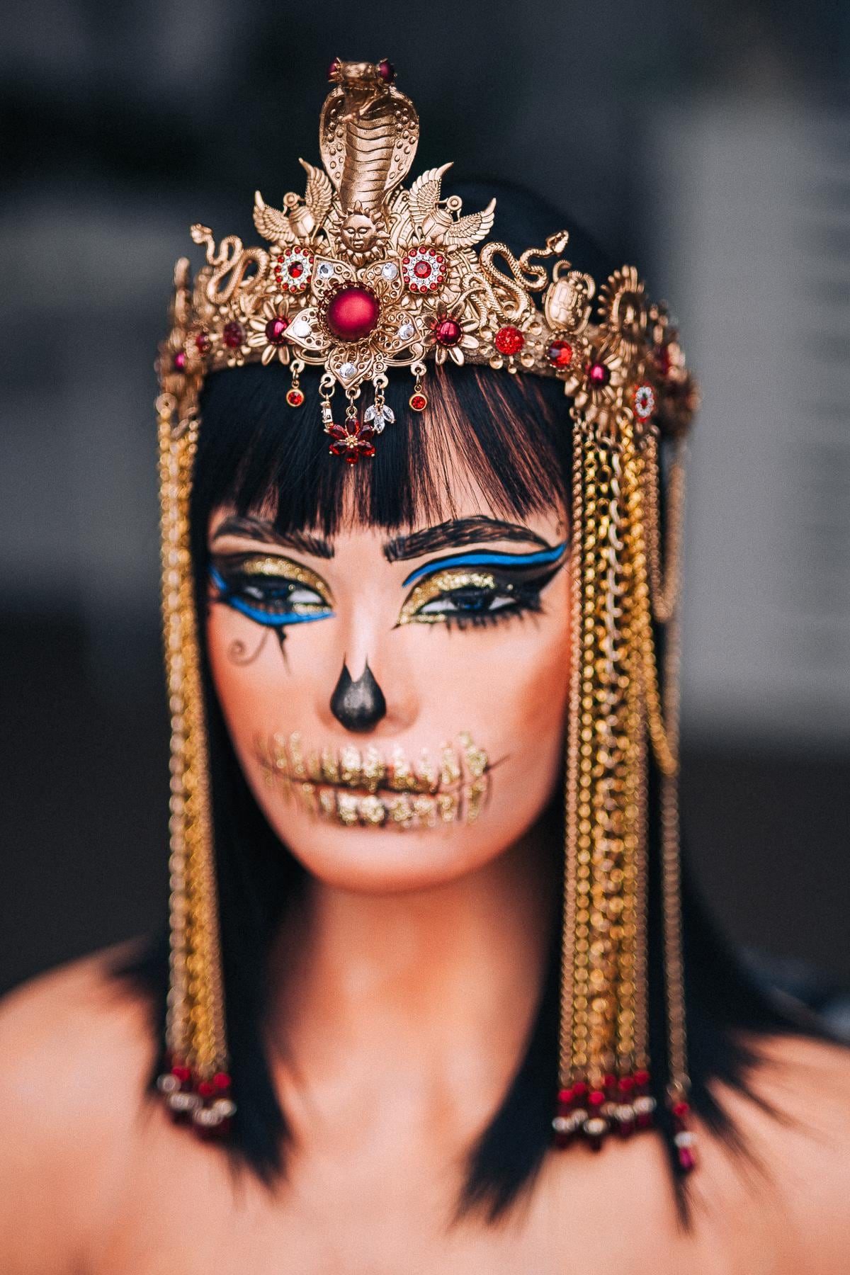 Gold Cleopatra Crown, Burgundy Red Egyptian Headpiece, Cobra Queen Crown, Egyptian Goddess Tiara, Pharaoh Costume Crown