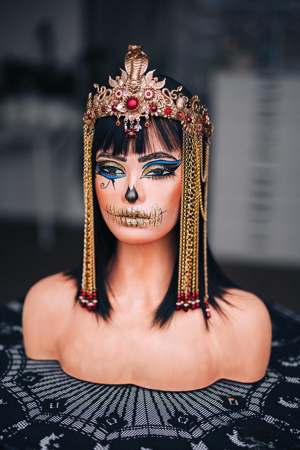 Gold Cleopatra Crown, Burgundy Red Egyptian Headpiece, Cobra Queen Crown, Egyptian Goddess Tiara, Pharaoh Costume Crown
