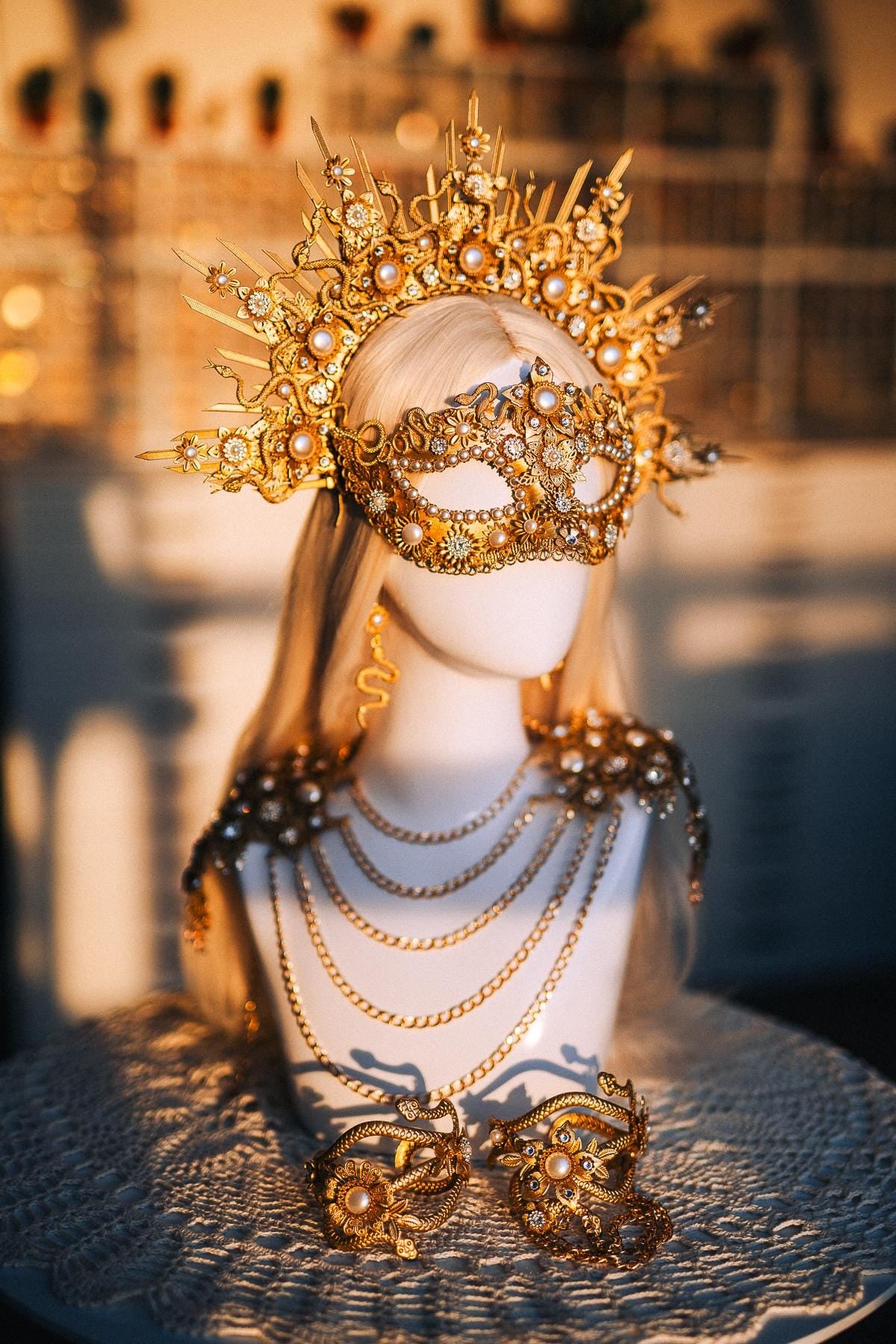 Medusa Shoulder Necklace, Gold Body Chain, Greek Goddess Jewelry, Snake Shoulder Jewelry, Medusa Costume Accessory