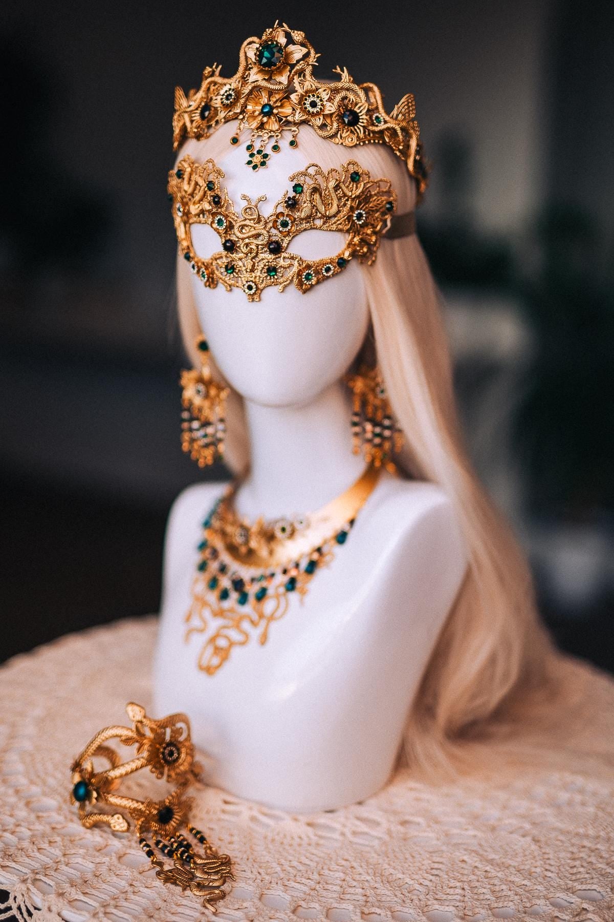 Medusa Earrings, Gold Snake Earrings, Emerald Goddess Jewelry, Greek Mythology Earrings, Medusa Costume Jewelry