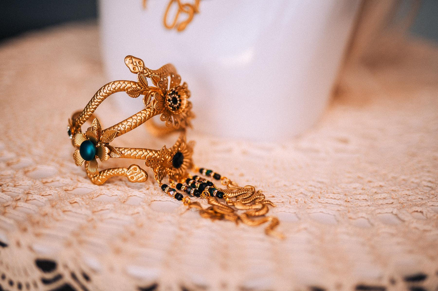 Medusa Necklace, Gold Snake Necklace, Greek Goddess Jewelry, Emerald Serpent Necklace, Medusa Costume Jewelry
