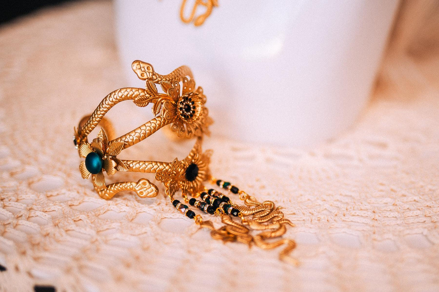 Medusa Masquerade Mask, Gold Snake Mask, Emerald Goddess Mask, Greek Mythology Mask, Medusa Costume Accessory