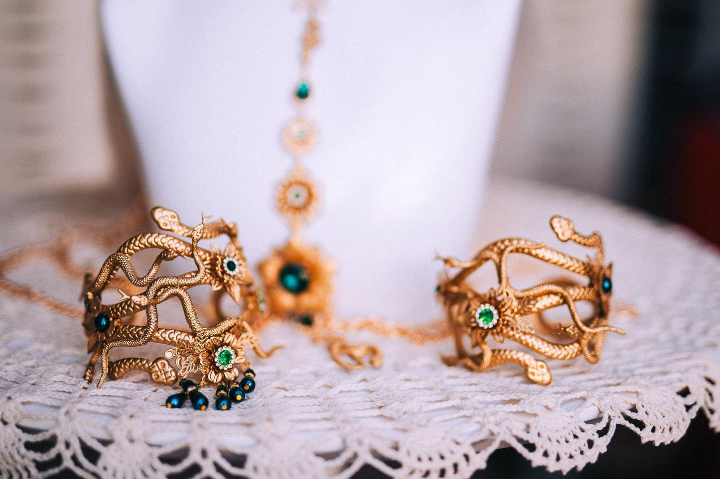 Medusa Snake Earrings, Gold Serpent Earrings, Emerald Goddess Jewelry, Greek Goddess Earrings, Medusa Costume Jewelry