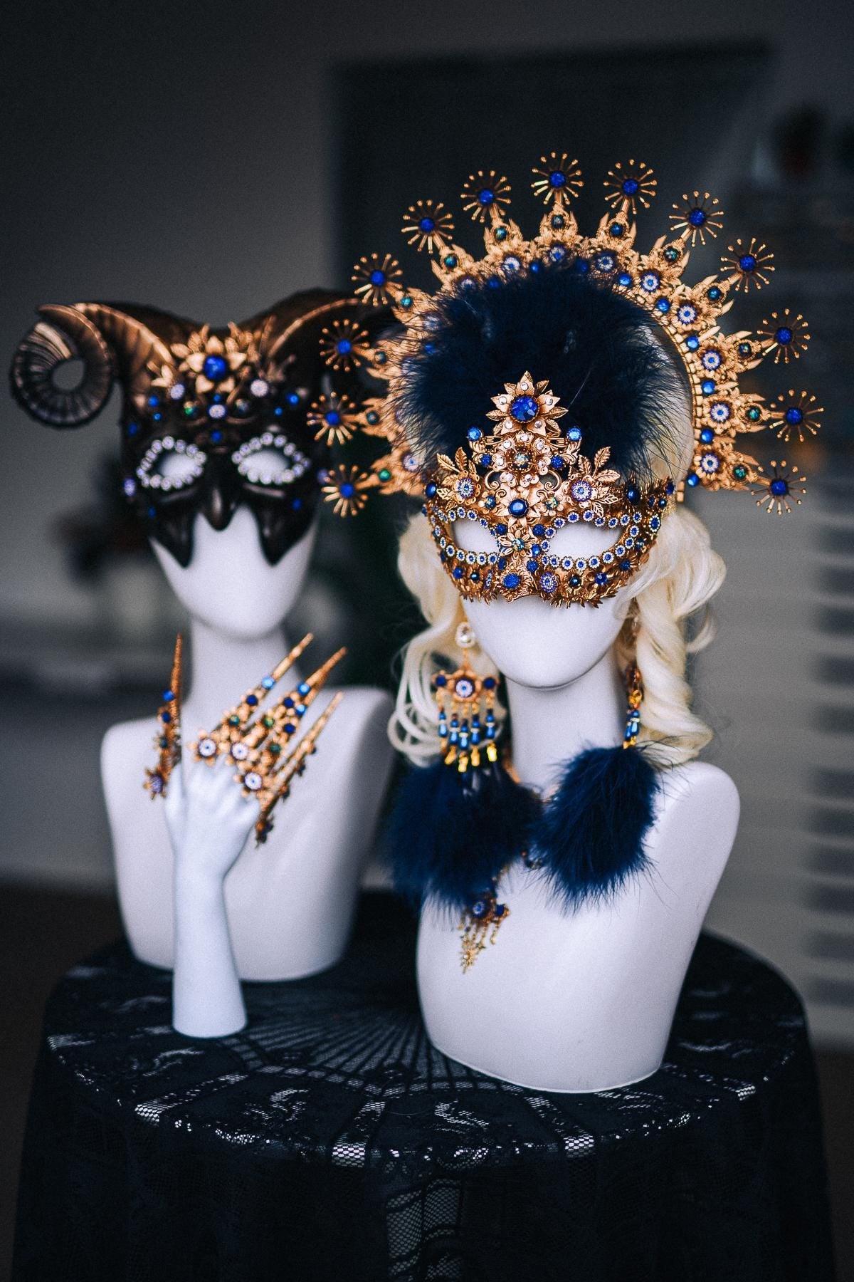 Ram Horn Masquerade Mask, Mens Venetian Mask, Gothic Horned Mask, Fantasy Ball Costume, Couples Masquerade Accessories