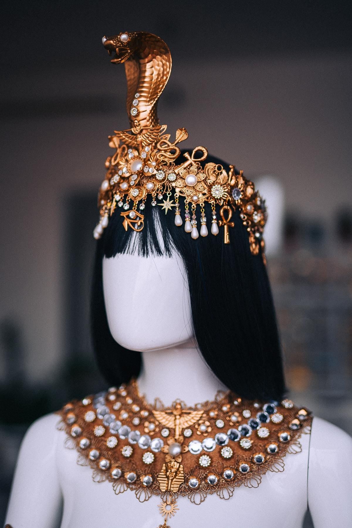 Cleopatra Upper Arm Cuffs, Gold Egyptian Arm Bands, White Pearl Pharaoh Jewelry, Egyptian Queen Costume, Goddess Arm Jewelry