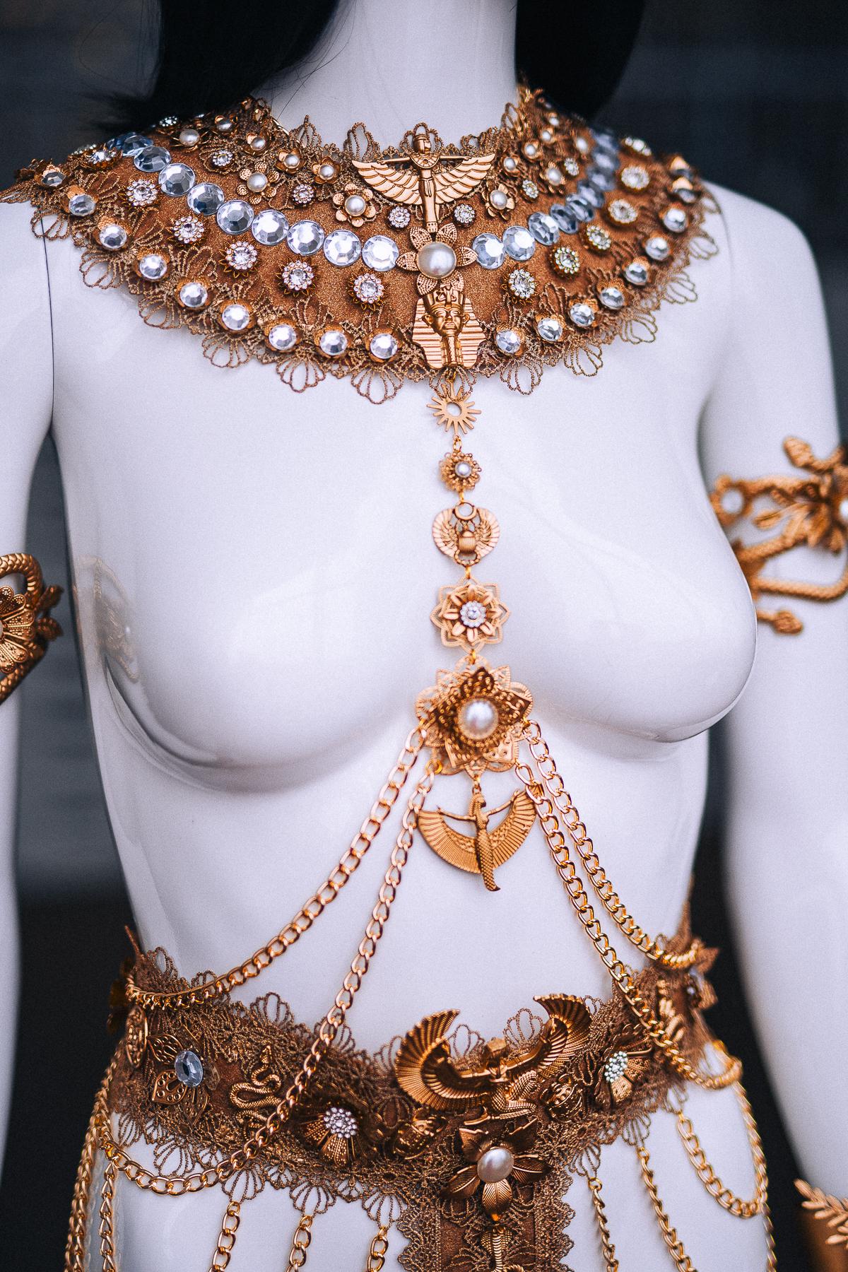 Cleopatra Pectoral Necklace, Gold Egyptian Collar, White Pearl Pharaoh Jewelry, Egyptian Queen Costume, Goddess Statement Necklace