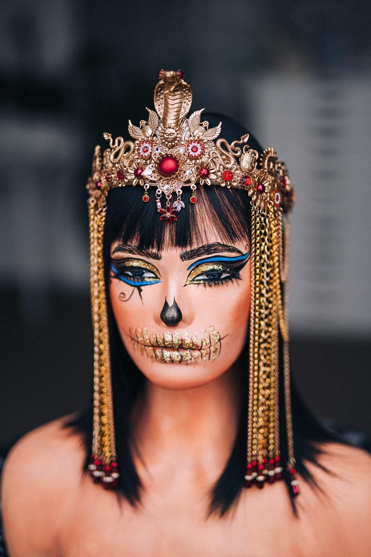 Gold Cleopatra Crown, Burgundy Red Egyptian Headpiece, Cobra Queen Crown, Egyptian Goddess Tiara, Pharaoh Costume Crown