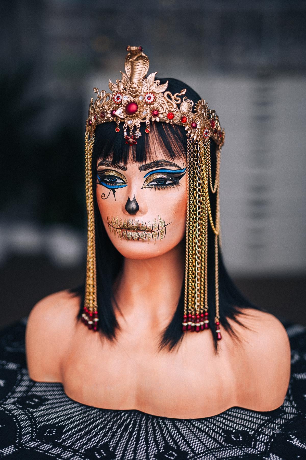 Gold Cleopatra Crown, Burgundy Red Egyptian Headpiece, Cobra Queen Crown, Egyptian Goddess Tiara, Pharaoh Costume Crown