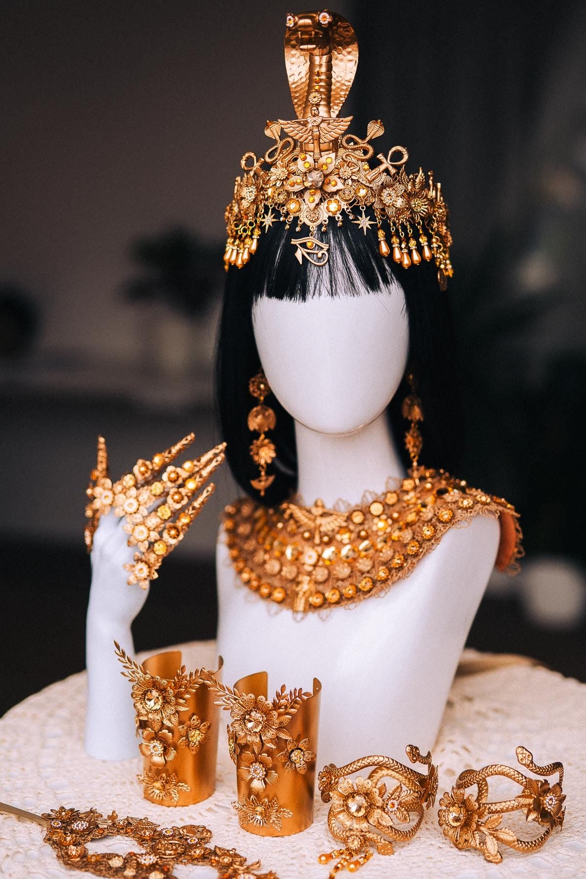 Cleopatra Earrings, Gold Egyptian Statement Earrings, Pharaoh Jewelry, Egyptian Queen Costume Accessories, Gold Goddess Earrings