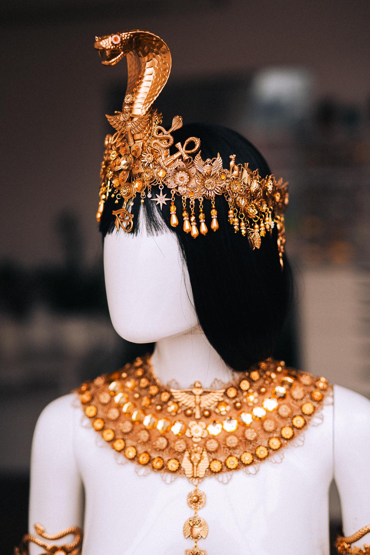 Cleopatra Cobra Crown, Gold Egyptian Queen Headdress, Pharaoh Crown, Gold Crystal Headpiece, Egyptian Goddess Costume Crown