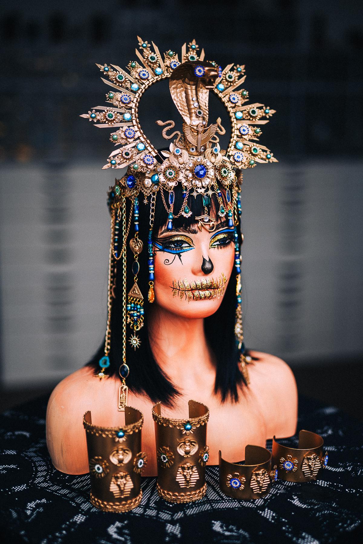Cleopatra Upper Arm Cuffs, Egyptian Arm Bands, Gold Pharaoh Jewelry, Blue Green Goddess Cuffs, Egyptian Costume Accessories