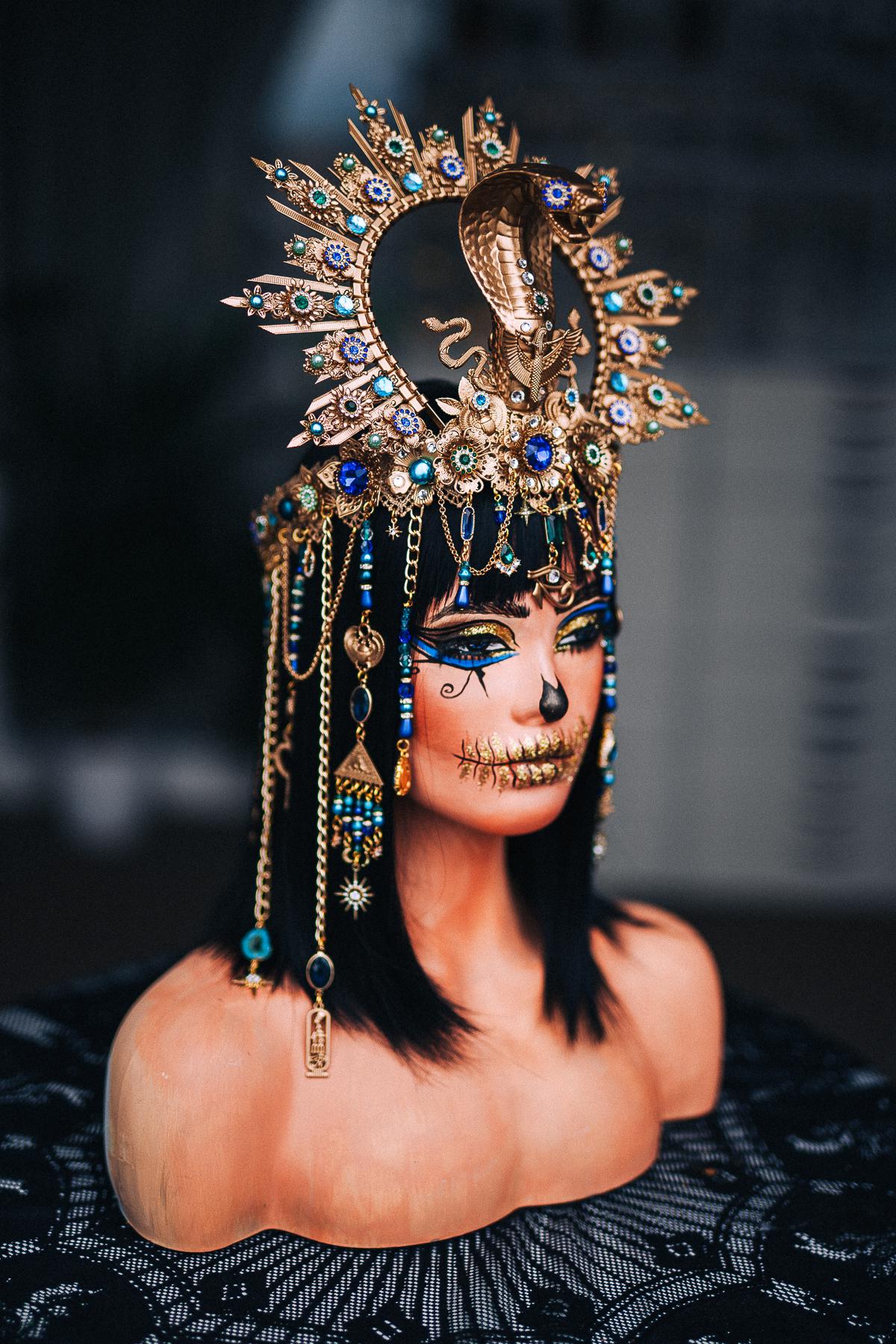 Cleopatra Upper Arm Cuffs, Egyptian Arm Bands, Gold Pharaoh Jewelry, Blue Green Goddess Cuffs, Egyptian Costume Accessories