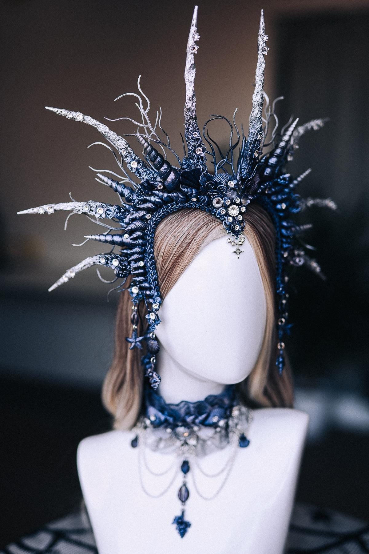Dark Siren Finger Claws, Mermaid Costume Nails, Blue Silver Ocean Queen Claws, Sea Witch Jewelry, Fantasy Hand Accessories