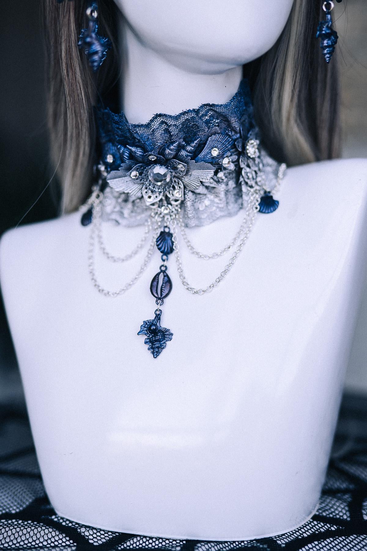 Dark Siren Headpiece, Mermaid Crown, Blue Silver Ocean Queen Headdress, Sea Witch Crown, Fantasy Mermaid Costume Headpiece
