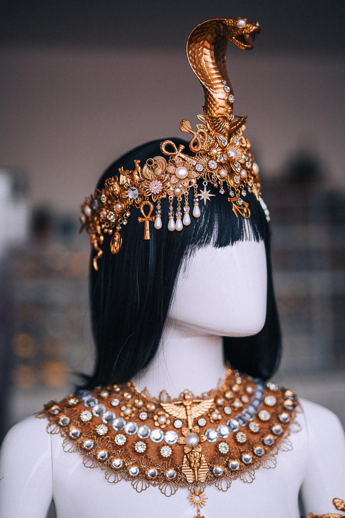 Cleopatra Pectoral Necklace, Gold Egyptian Collar, White Pearl Pharaoh Jewelry, Egyptian Queen Costume, Goddess Statement Necklace