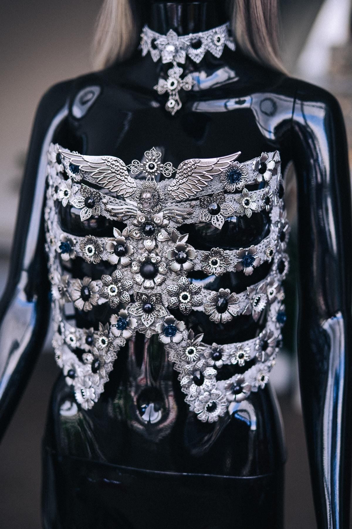 Fallen Angel Crown, Gothic Silver Halo Headpiece, Dark Angel Costume Crown, Black Fantasy Headdress