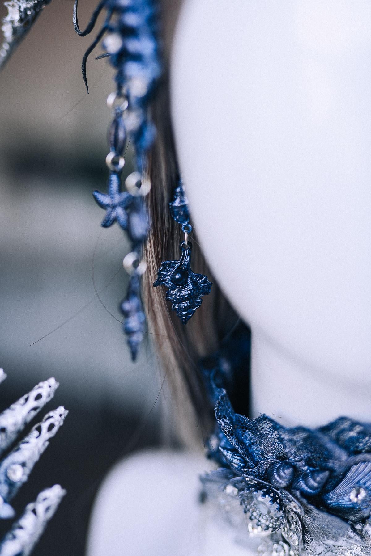 Dark Siren Headpiece, Mermaid Crown, Blue Silver Ocean Queen Headdress, Sea Witch Crown, Fantasy Mermaid Costume Headpiece