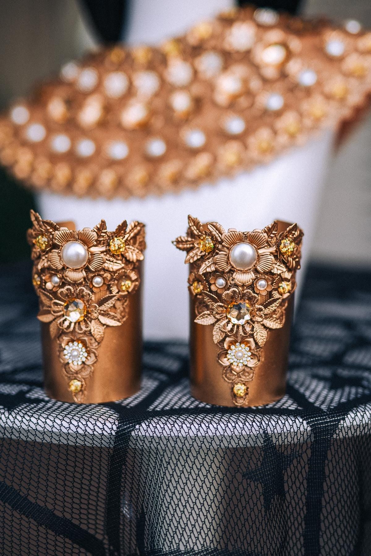 Cleopatra Collar Necklace, Gold-Tone Egyptian Pectoral with Floral, Pearl and Crystal Details