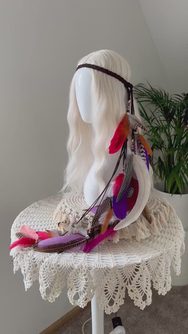 Boho Feather Headband, Tribal Festival Crown, Hippie Hair Accessory, Colorful Bohemian Headdress, Burning Man Style, Spirit Dance Look