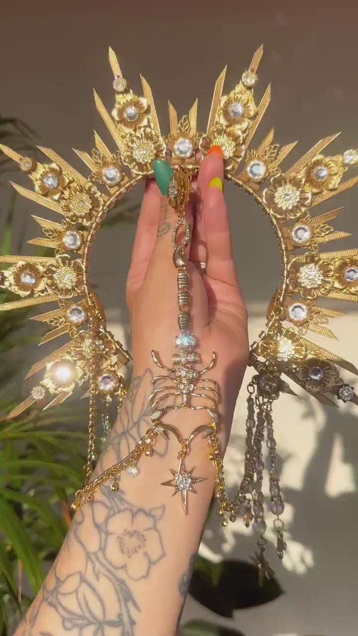 Scorpio crown, Zodiac Signs, Zodiac jewelry, Gold crown, Black flower crown, Gold Headpiece, Birthday crown, Festival crown, Flower crown