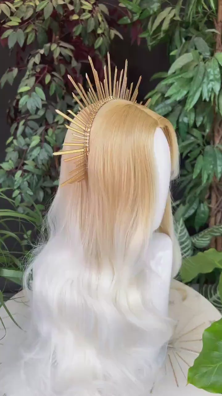 Gold halo crown, Halo crown, Halo headband, Wedding crown, Bridal headpiece, Wedding hair accessories, Gold crown, Bridal crown