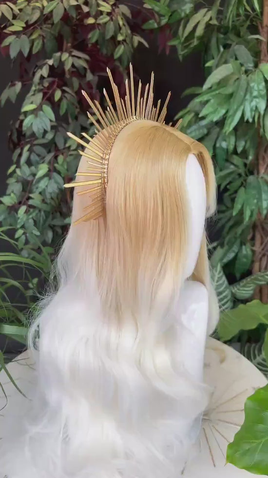 Gold halo crown, Halo crown, Halo headband, Wedding crown, Bridal headpiece, Wedding hair accessories, Gold crown, Bridal crown